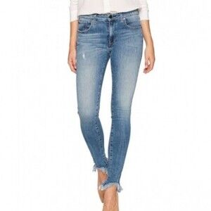 HALE Aisha Stunner Mid Rise Ankle Fray Skinny Jeans in Broken Aster Size 29